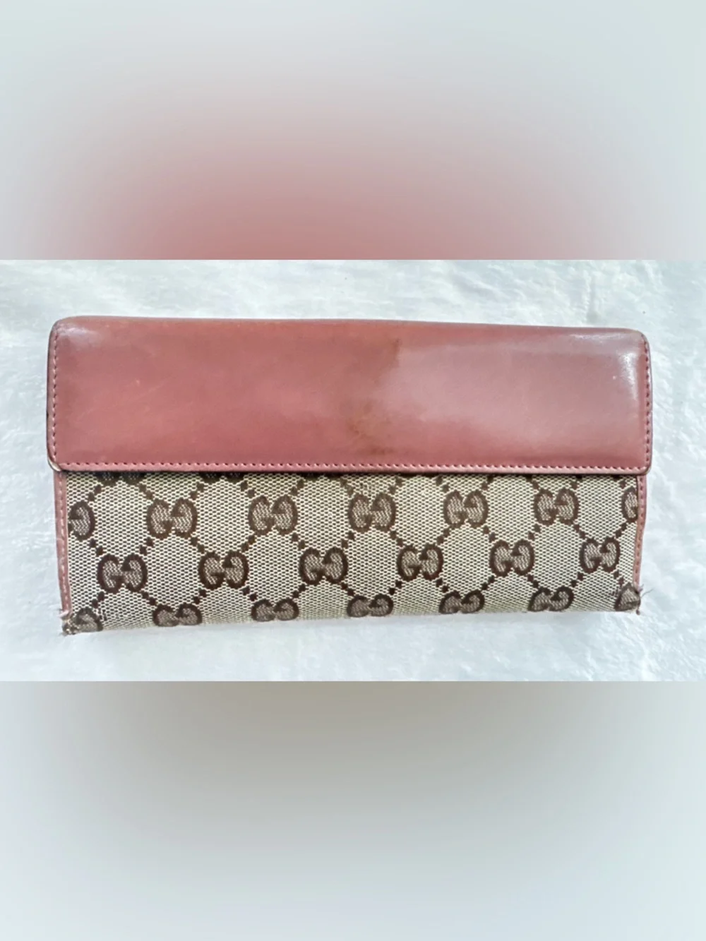 Gucci Vintage Pink Brown & Beige Monogram Canvas Heart Snap Wallet - Picture 2 of 10